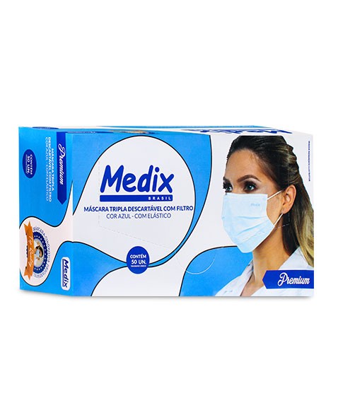 Máscara Tripla Descartável Azul 50un - Medix