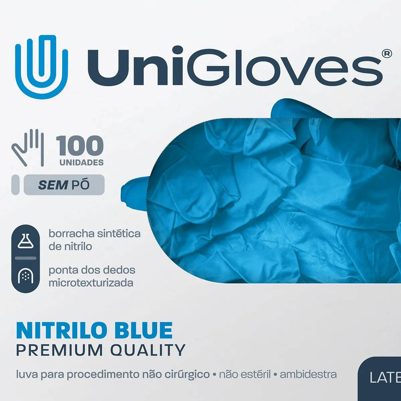 Luva de Procedimento Nitrílica Azul Sem Pó 1000un - Unigloves