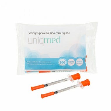 Seringa de Insulina 0,5ml com Agulha 8x0,30 mm 10un - Uniqmed
