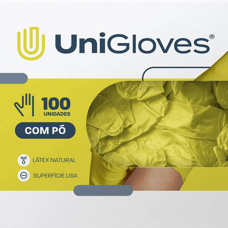 Luva de Procedimento Látex Amarela Com Pó 100un - Unigloves